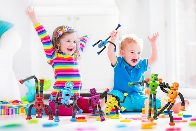 24PC Robot Suction Cup Sensory,Toys for Kids with Autism,Autism Sensory Products,Suction Cup Toy,pop Tubes Robots Stress and Anxiety Relief for Kids 3 4 5 6 7,Christmas Easter Gifts for Girls and Boys