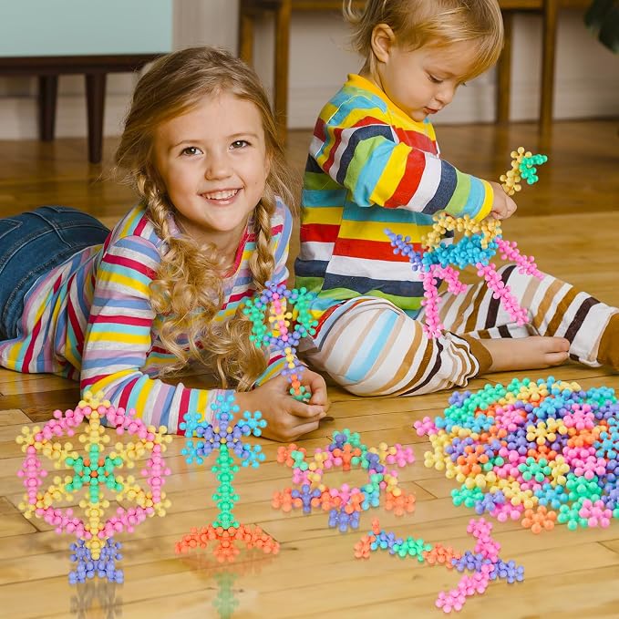 600PCS Building Blocks STEM Construction Toy, Macaron Colors | Interlocking Snowflake Discs in BPA-Free Plastic with Storage Case – Boosts Fine Motor Skills & Creative Play