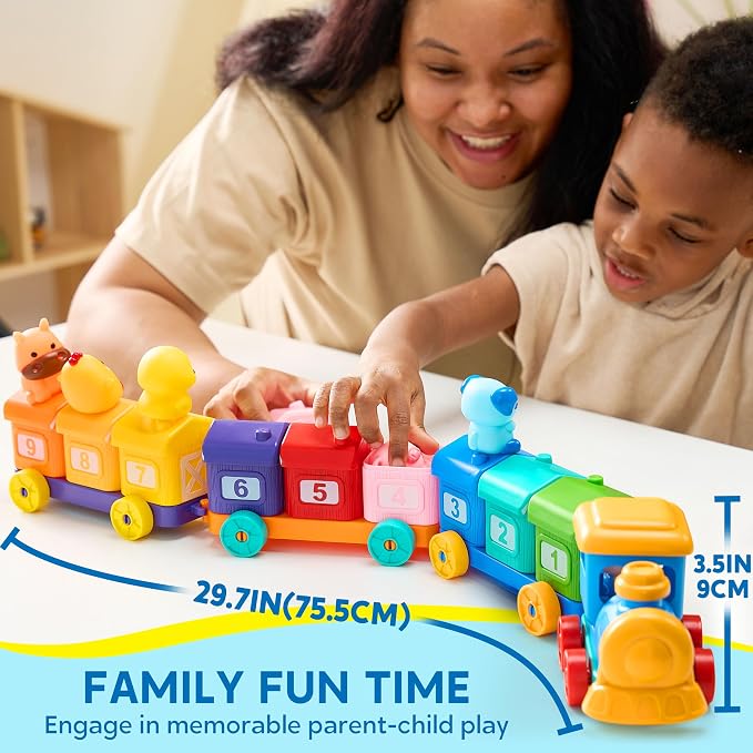 Play-Act Learning Toys for 1 2 3 Years Old, Counting, Matching & Sorting Montessori Learning Farm Train Including 9 Farm Animals, Birthday Gift for Baby Boys Girls
