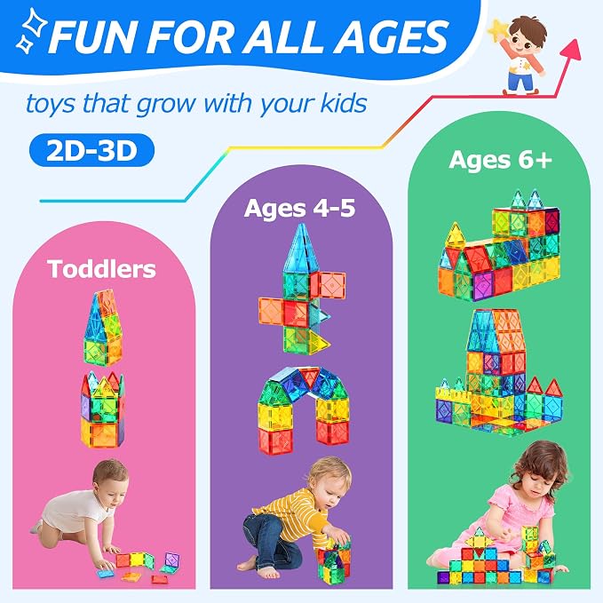 30PC Squares Magnetic Tiles Kids Toys for 3 4 5 6 7 8+ Years Old Boys Girls | Magnetic Building Tiles Magnet Blocks Stacking Toys Birthday Gift for Toddlers STEM Learning Toys Magnet
