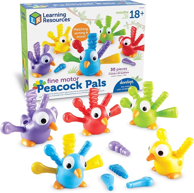 Learning Resources Fine Motor Peacock Pals - Toddler Montessori Toys, Sorting Stacking and Matching Shape Skill Activities, Color Recognition, Gifts for Boys and Girls