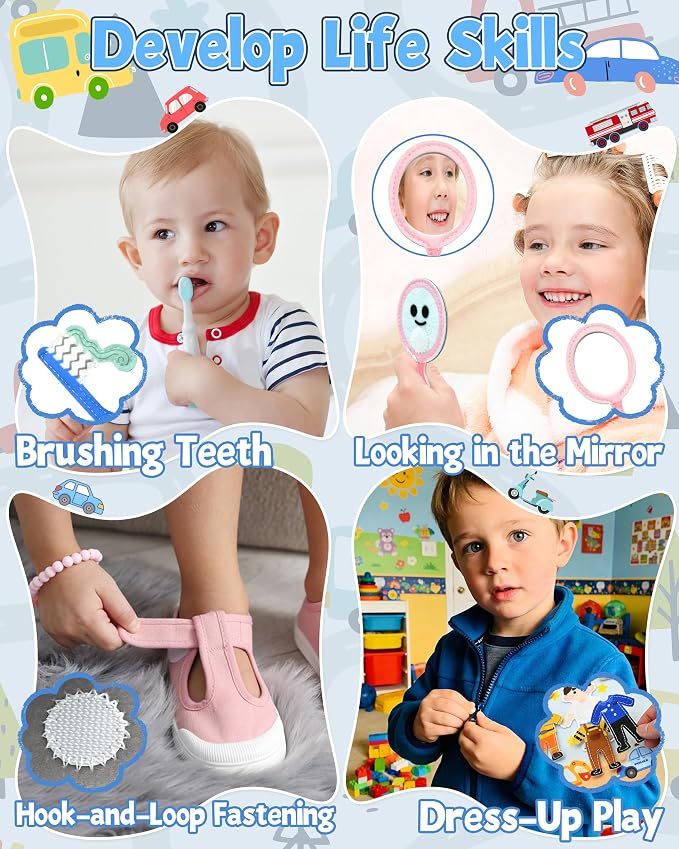 Vehicles Educational Book for Toddlers 1–3, Montessori Quiet Activity & Learning Book with Cars, Trucks & Firefighters, Educational Toy for Early Learning, Travel Toy for Car & Airplane Trips