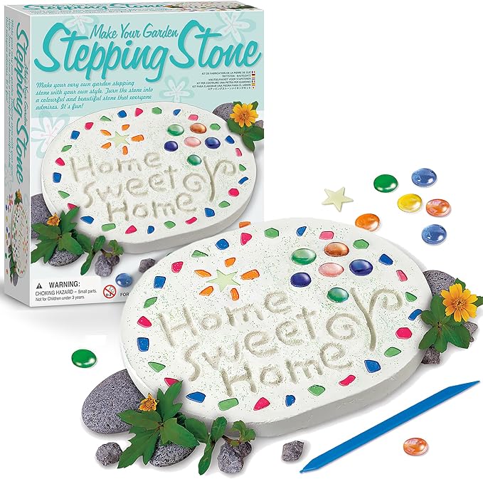 4M Make Your Garden: Stepping Stone - DIY Ceramic Yard Decor Art & Craft | Create a 7.5-inch sparkling garden stone with beads, glitter, and stones. Perfect creative keepsake for kids ages 8 and up