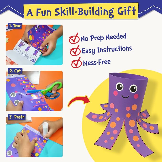 Funcils 15 Educational Kids Party Favors, Scissor Craft Kits, Age 3 4 5 6 7 | Scissor Skills Craft Activity Kits with Book, Scissors & Glue - Birthday Goodie Bags Stuffers, Classroom Gifts for Boys Girls