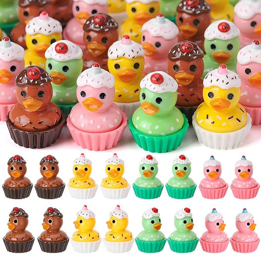32 Pack Cupcakes Ducks Toy Figures, Novelty Cupcakes Duck | Tiny Ducks to Hide, Birthday Party Favor Gift Decoration (4 Styles)