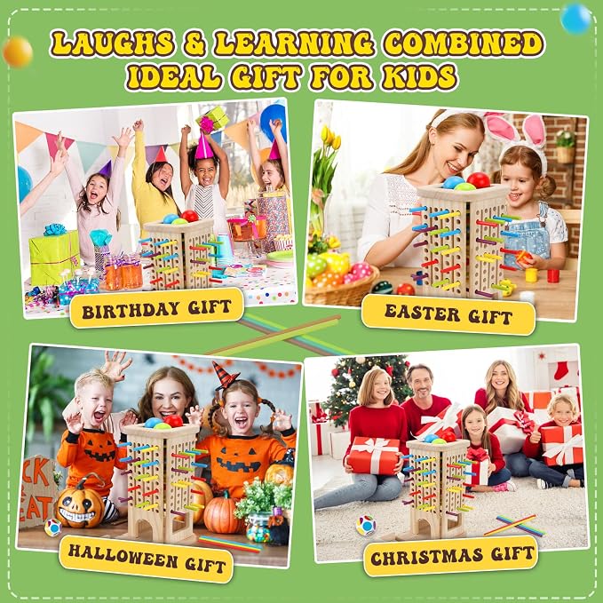 Montessori Wooden Board Games for Kids 3-8 Years, Educational Toys | Fine Motor Skills Toys for 5 Year Old, 40 Colorful Wooden Sticks, 12-Sided Dice, Math Toys, Family Games for Kids and Adults