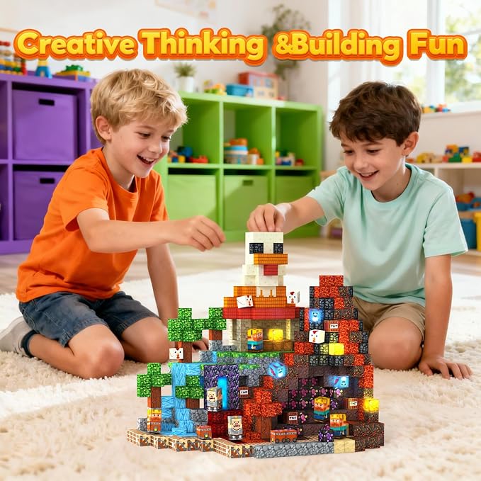 Magnetic Building Blocks STEM Toy Magnet Cubes for Kids 4-12 | Magnetic Cubes, 0.8 inches Building Blocks, Christmas Birthday Gifts for Kids Boys Girls Lava Grill Chicken-200pcs