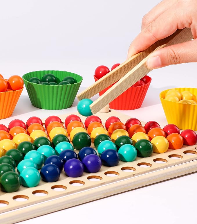 Montessori Sorting and Stacking Toys, Sensory Fine Motor Skills Toy with Color Sorting Balls, Counting & Matching Game, Preschool Learning Educational Toy, Toddler Gift Age 3+