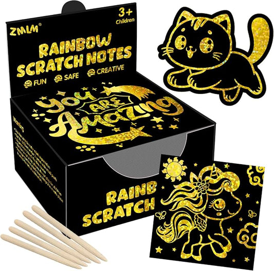 ZMLM 165 Pcs Rainbow Scratch Paper Art Notes - Crafts for Kids Ages 4-8 | Mess Free Classroom Prizes,1st 2nd 3rd Grade School Activity Bulk, Back to School Gifts for Students from Teacher