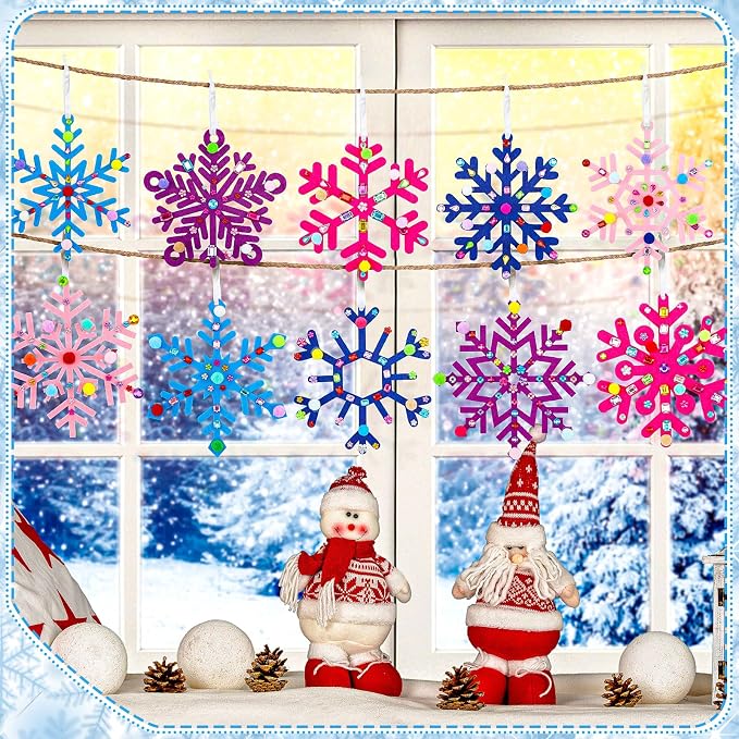 Jetec 72 Set Holiday Snowflake Craft Kit, Felt DIY Winter,Assorted Color | Holiday Arts and Crafts for Boys Girls, Colorful Felt Poms, Self-Adhesive Gem Stickers, Winter Party Ornament DIY