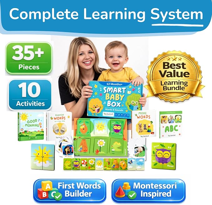 Busy Book for Toddlers 1-3, Books for 1 Year Old, Toddler Busy Book with 4 Books, 2 Sets of Flash Cards, 2 Puzzles & Matching Game, Learning Toys for 1 Year Old, Montessori Preschool Activity Set