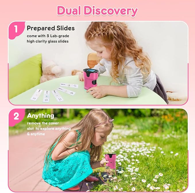 Kids Digital Microscope Science Gift: Complete STEM Toy Kit for Ages 4-12 | 32GB Card for Photos & Video / Custom EVA Case / Real Glass Slides / Upgraded 3mm Slide Slot / 2.5H Rechargeable Use