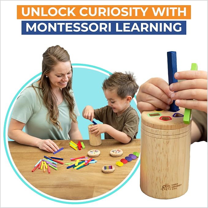 Toddler Montessori Toys, Wooden Color Sorting, Fine Motor Toys for Toddlers | 4 Interchangeable Lids, Stays Locked When Turned, Travel-friendly, Independent Play, Motor Skills Through Play
