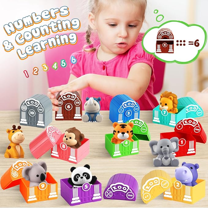 Toddler Toy for 1 2 3+ Years Old,Learning Toy for Toddlers with Animal Toys | 20PCS Safari Animal,Montessori Educational for Kids,10 Animals &10 Houses for Babies Boys Girls Christmas Birthday Gift