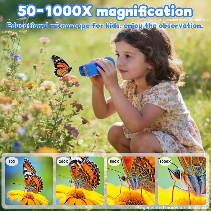 1000X Handheld Microscope for Kids: Pocket Digital Microscope with 1080P&2.0''IPS Screen&Photo/Video - Portable Edu Science Kits for Girls Boys - STEM Toys Birthday Gifts Ages 3-6 6-12(Blue)