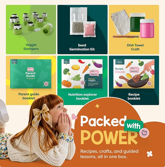 Baketivity Vibrant Veggies Kids Nutrition Kit STEM Birthday Gifts for Kids | Includes Seed Growing Kit, Recipes, Activity booklet for Hands-On, Preschool, and Homeschool Kids Learning Activities