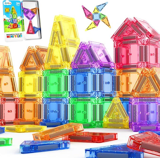 Magnetic Tiles Mini Travel Toddler Toys Magnetic Blocks Building for Kids | Birthday Gift for Boys & Girls 3+ Year Old, Toddler Travel Essential, Preschool Classroom Must Haves, Outdoor Learning Toys