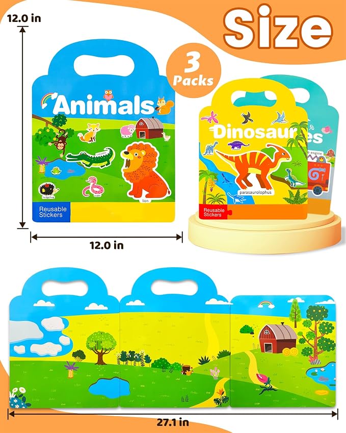Walenced Reusable Sticker Book for Toddlers, Stickers for Kids, Toddler Toy | Toddler Craft Activities, Toddler Travel Toys, Boy Girl Birthday Gifts, Airplane Travel & Road Trip Essentials Kids