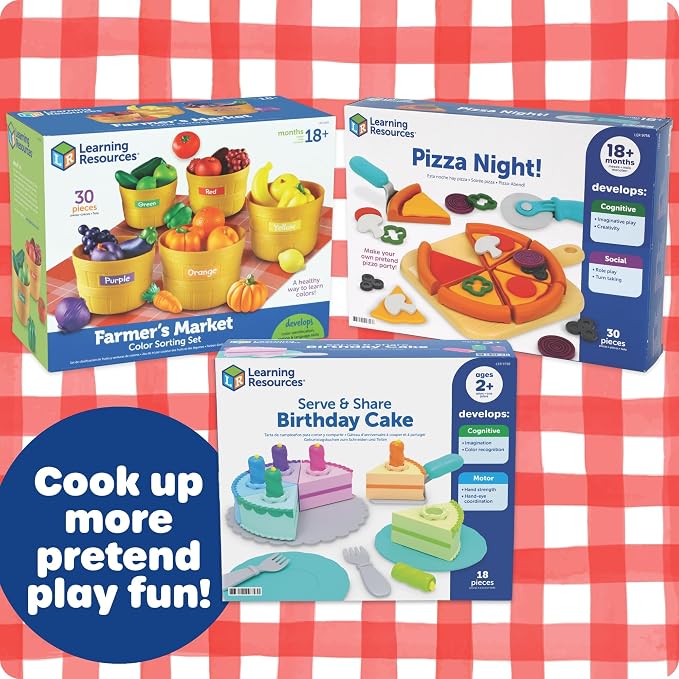Learning Resources Farmer's Market Color Sorting Set | Pretend Play Food Sets for Kids Kitchen, Color Sorting Toys, Plastic Fruit and Vegetable Toy for Kids Kitchen Set