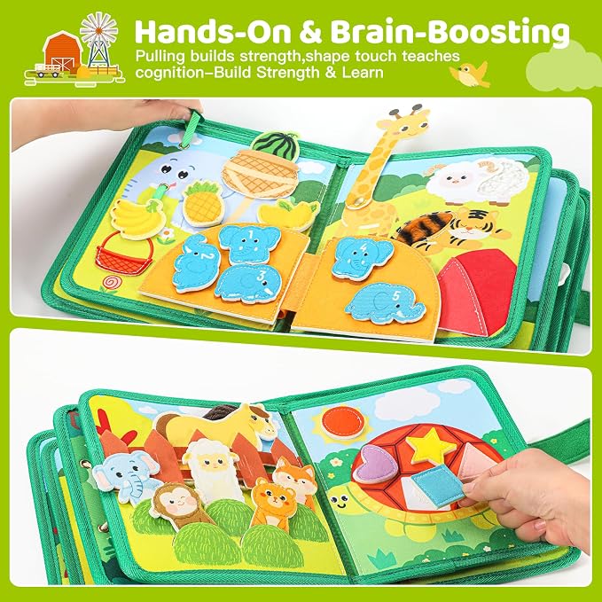 25 in 1 Busy Book for Toddlers 1-3 - Zoo Montessori Toy Toddlers Busy Board for 1 Year Old, Educational Sensory Quiet Toy, Airplane Car Travel Essentials Birthday Gift for 2-4 Yr 18 month old Boy Girl