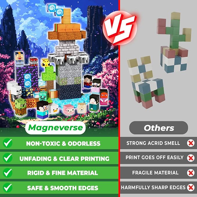 Magneverse 150 PCS 0.8in Magnetic Blocks - Magnet Toys, Magnetic Building Blocks Cubes, Stacking Magnets, School STEM Toys Birthday Gifts for Boys and Girls Age 3+ Years Old (Theme: Adventure World)