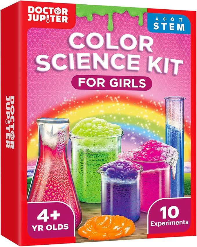 Doctor Jupiter Girls' Color Science Experiments Kit for Kids Ages 4+ | Birthday Gift Ideas for Girls Ages 4,5,6,7,8, 10 STEM Experiments, Preschool Learning Toy