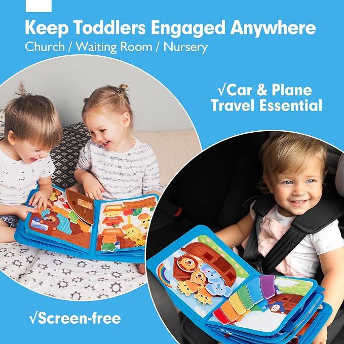 hahaland Noah's Ark Toy Busy Book for Toddlers 1-3 - Baptism Gifts for Boys | Montessori Toys for 1 Year Old Boy Girl, Learning Educational Airplane Travel Quiet Activity Board One Year Old Birthday Gift