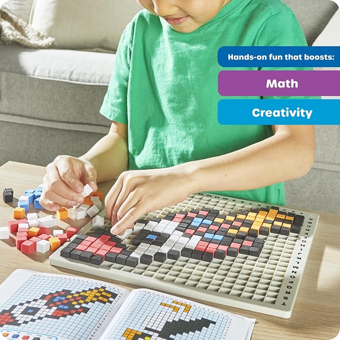 Learning Resources STEM Explorers Pixel Art Pro | STEM Activities for Kids, Math Manipulatives, Educational Kids Toys, Pattern Blocks Art Game, Coding Brain Games