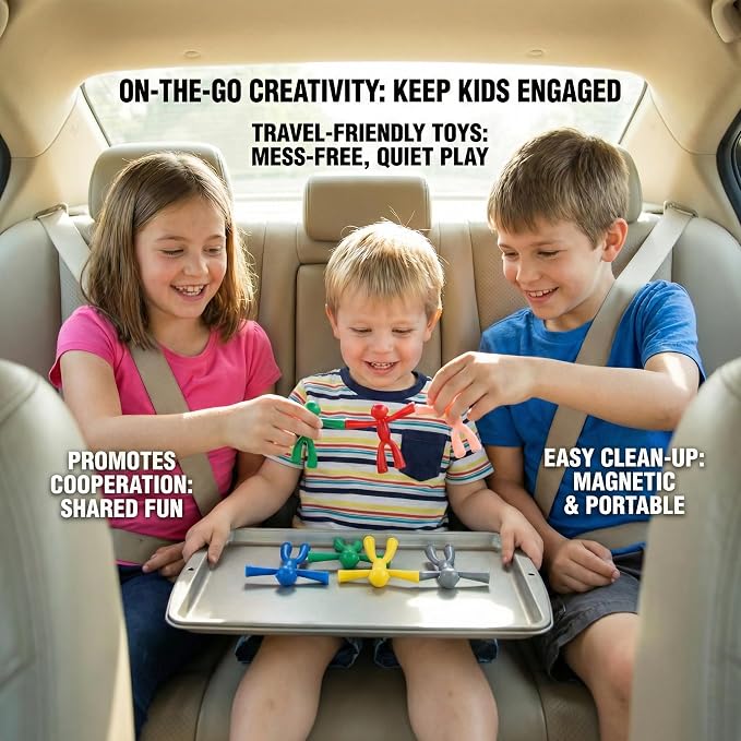 MAGMEN Magnetic People Figures-10 Pc Kids Magnet Men Travel Toy Characters | 3 in. poseable fidgets, magnets securely embedded. Quiet car and desk play. Party favors. w/metal play tin