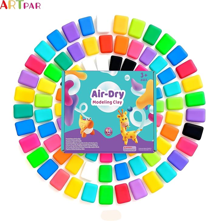 ARTPAR Air Dry Clay for Kids,90 Colors Modeling Magic Clay Bulk Kit | Colorful Molding Clay Sculpting Set,Soft & Non-Sticky,DIY Classroom Activities,Fun Art & Crafts Gifts for Boys & Girls 3-12Y