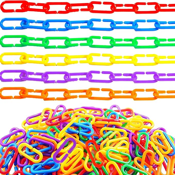 Bbiamsleep 600 Pcs Plastic Chain Links, 6 Colors Linking Activity Kit | Plastic Links Fine Motor Skills for Color Recognition Counting Sorting Skills