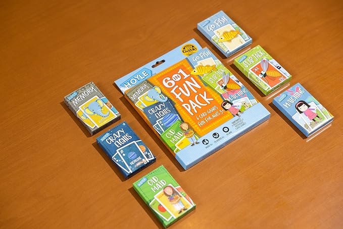 Hoyle 6-in-1 Kids Card Game Pack Go Fish Memory Old Maid Ages 3 Plus | 6 games in 1 pack Go Fish Memory Old Maid Crazy Eights Slap Jack and Matching, Ages 3 and up, 15 minutes or less