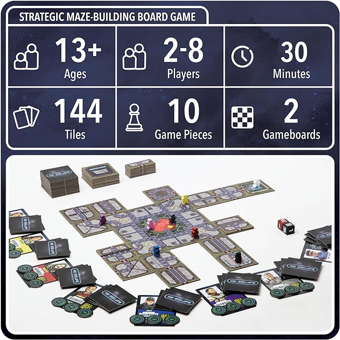 No Escape Board Game - Strategy Board Game for Adults, Family, Party - Unique Strategic Space Sabotage Traitor Maze Game with Tiles - Fun for Kids, Teenagers, Adults, 2 to 8 Players