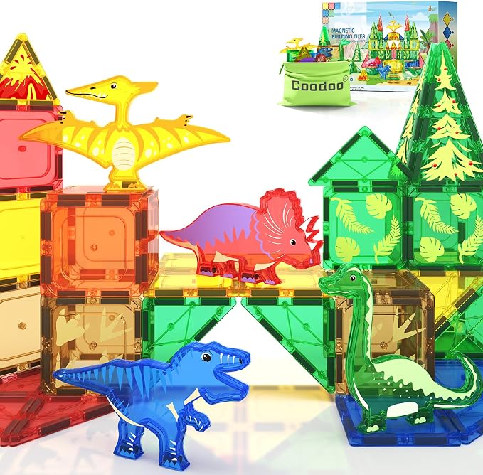 Dinosaur Toys Magnetic Tiles - Magnet Building Blocks for Toddler Kids 3+ | Dinosaur World Creative Games Set For Kids 3+, Great Kids Toys Gift For Boys & Girls, Ideal Set For STEM and Sensory Play