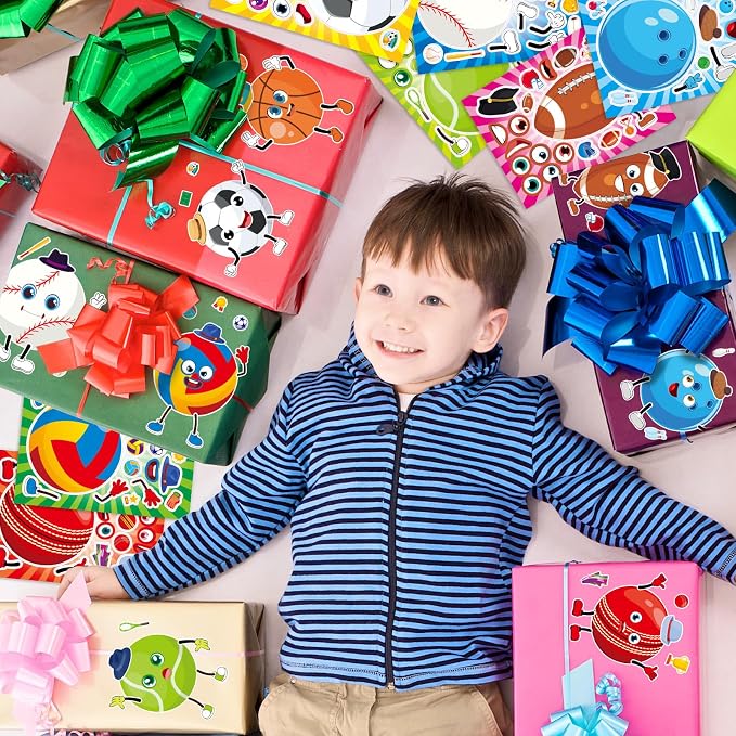 24 Sheets Make a Face Sport Ball Stickers for Kids Party Favors | Make Your Own Sport Stickers Birthday Decorations Supplies, Toddlers Crafts Activities Gifts Goodie Bags Stuffers