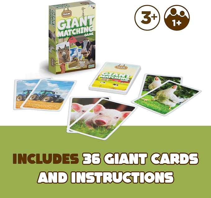 Giant Matching Game, Summer Toys, Game Night, Travel Games, Memory, Learning Game, Jumbo Playing Cards, Card Game for Kids and Adults, Ages 3+
