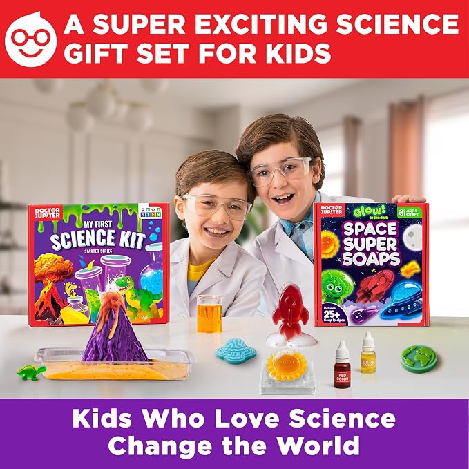 Doctor Jupiter Super Science Gift Set for Kids Ages 4+, Birthday Gift | Set of My First Science Kit & Space Super Soaps, 75+ Activities, Birthday Gift for Boys, Girls Ages 4,6,7,8, STEM Crafts Toy