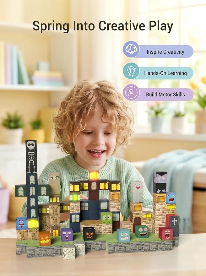 Veecafiodi 137PCS Magnetic Building Blocks with Lights, Magnetic Blocks Building Set for Kids Ages 4-8, STEM Building Toys for Boys Girls, Birthday Gift
