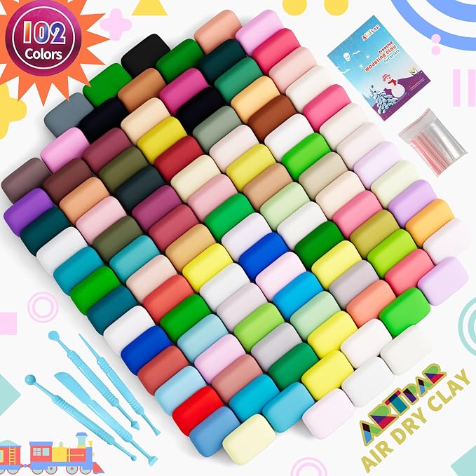 ARTPAR Air Dry Clay 102 Colors,Modeling Magic Clay for Kids Bulk Craft Kit | DIY Art and Crafts Molding Clay Sculpting Set,Soft & Non-Sticky,Classroom Activities,Creative Gifts for Boys & Girls Age 3-12