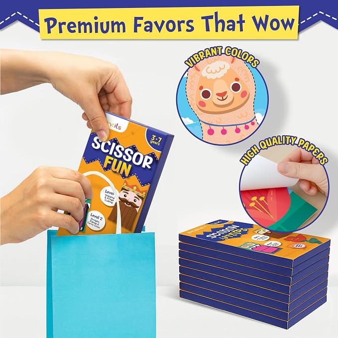 Funcils 15 Educational Kids Party Favors, Scissor Craft Kits, Age 3 4 5 6 7 | Scissor Skills Craft Activity Kits with Book, Scissors & Glue - Birthday Goodie Bags Stuffers, Classroom Gifts for Boys Girls
