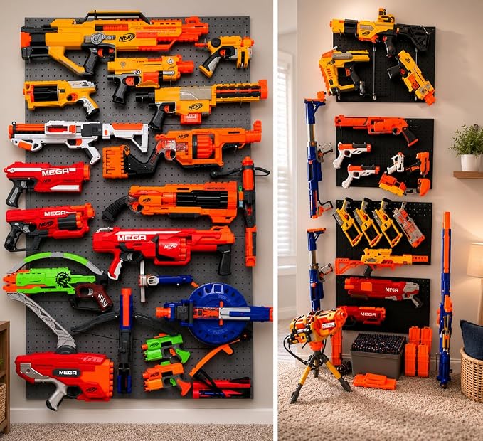 Peg Board for Nerf Gun Storage Organizer Kit 3 ea 24”x16” Pegboard Holder for Nerf Blasters Wall Organization