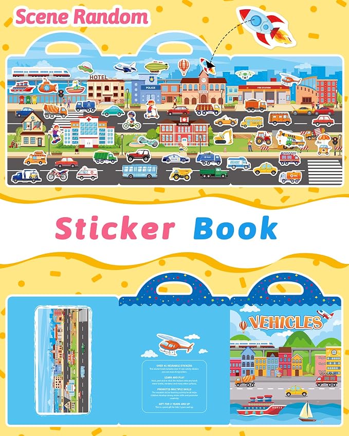 Benresive Reusable Sticker Book for Toddlers, Stickers for Kids, Travel Toy | Toddler Toys, Boys Girls Birthday Gifts, Airplane & Road Trip Essentials Kids, No Mess Waterproof Toddler Crafts Activities