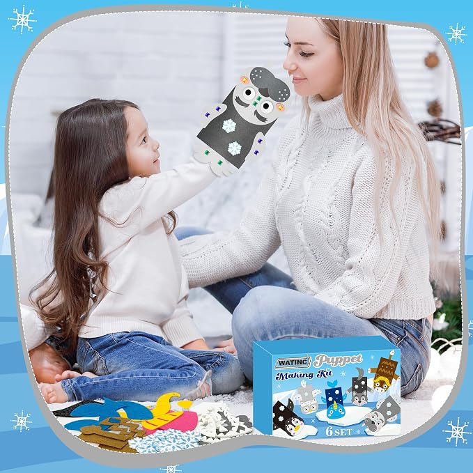 WATINC Hand Puppet Making Kit, Felt Sock Puppet Toys for Kids (Polar B) | 6 Styles, Make Your Own Storytelling & Role Play Crafts, Creative Group Activity, Party Favors & Gifts for Kids Ages 4-8