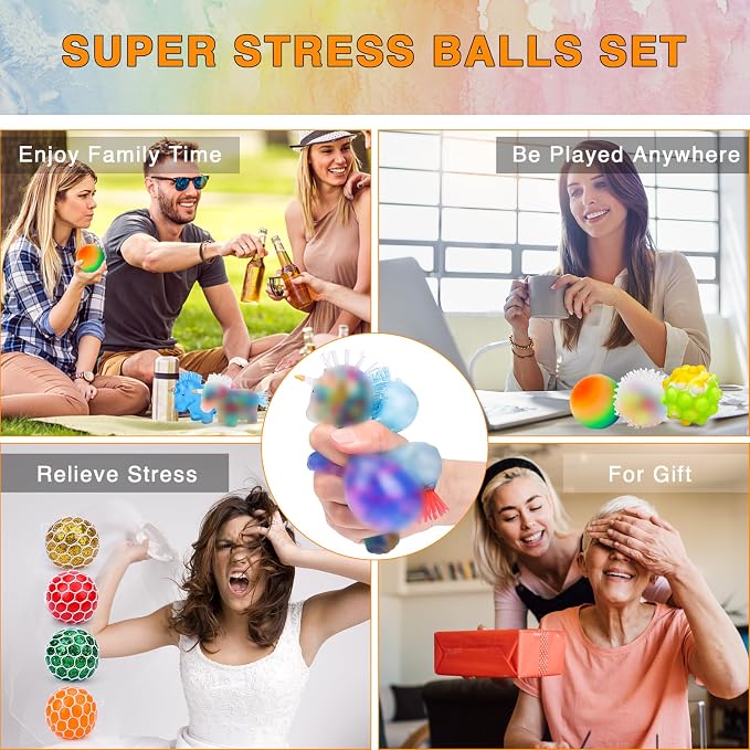20Pack Stress Balls, Squishy Balls, Squeeze Balls for Adults | Stress Relief Balls, Prize Box Stuffers, Party Favors