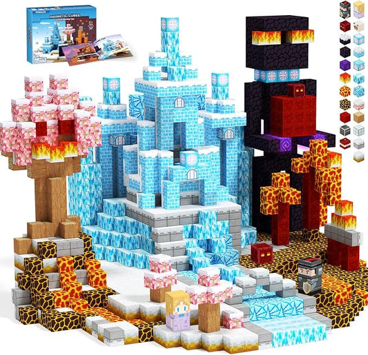 Magnetic Blocks , Building Toys for Boys & Girls, Birthday Gifts For Kids | Ice Princess Castle & Lava Realm Fantasy World Building Toys, STEM Montessori Toys for 3 4 5 6 7 8 Year