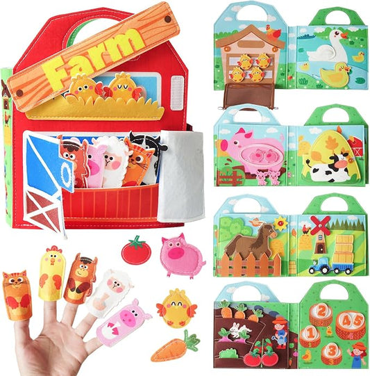 Farm Animals Busy Book for Toddlers 1-3,Montessori Toys 1 Year Old Busy Board,Felt Activity Quiet Book,1 Year Old Toddlers Gifts, Travel Toys for Toddlers 2-4, Children's Birthday