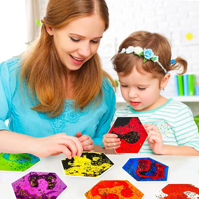 Liquid Sensory Soft Gel Toys - Set of 12 - Hexagonal | Sensory Fidget Toys, Water Sensory Toys, For Nursery, Playroom, For Toddlers and Kids with Autism