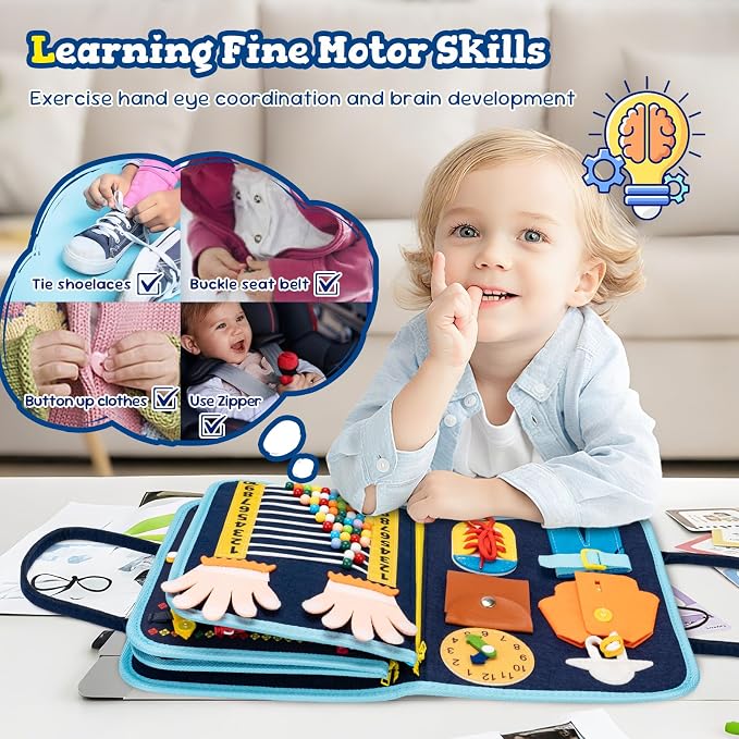 Montessori Busy Board & Busy Book for Toddlers with 20+ Learning Activities, Sensory Activity Toy for Fine Motor Skills, Montessori Learning Toy, Quiet Travel Toy for Airplane & Car, Birthday Gift