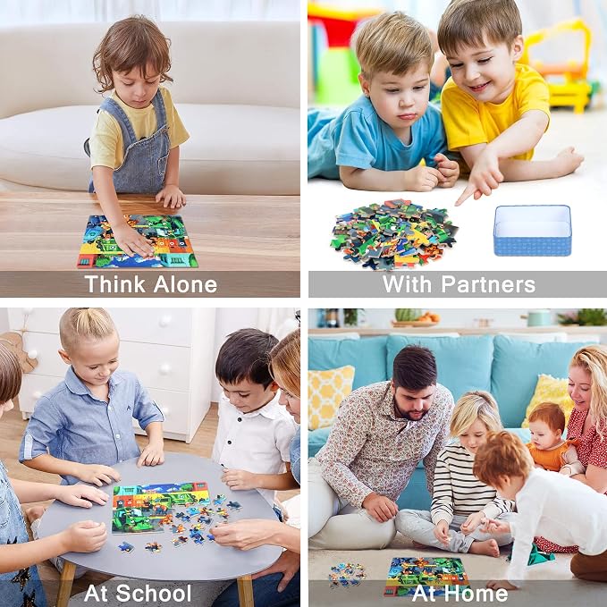 LELEMON Ocean Puzzles for Kids Ages 4-6,Recycling Garbage Truck 60 Piece Puzzles for Kids Ages 4-8,Children Jigsaw Puzzles in a Metal Box,Educational Learning Puzzle Toys for Girls and Boys