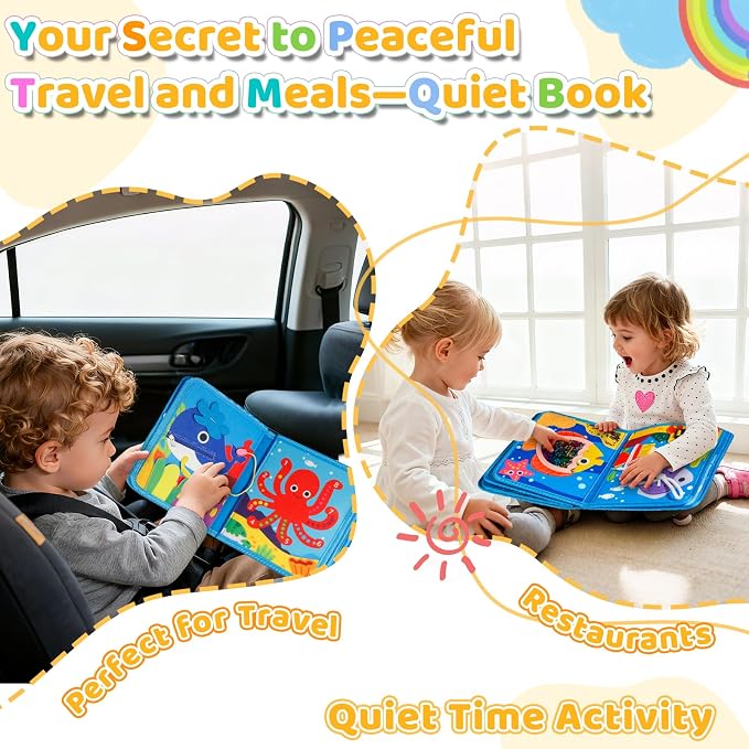 DEGIDEGI Montessori Busy Book for Toddlers, Educational Sensory Activity Book with Life Skills Training, Quiet Travel Toy for Car and Airplane, (Deep Blue)